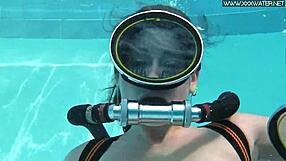 Hungarian babe gives hot blowjob by pool with big cock