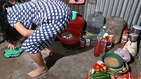 Village girl gives best doggystyle fuck outdoors! Indian milf takes cum in mouth on ranch.