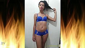 Amateur wife brunette in blue lingerie gets uncensored action