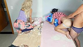 Stepfather fucks wife in front of stepdaughter