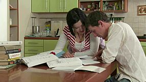 young russian slut deepthroats cock in kitchen