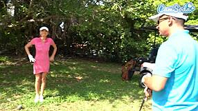 Curvy big tits teen golfer caught masturbating on public course