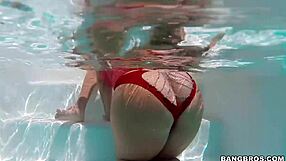 natural milf gives intense poolside blowjob