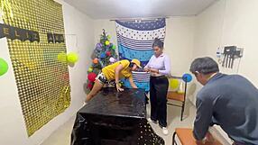 hey, check out this real homemade threesome with two girls and a guy getting wild together