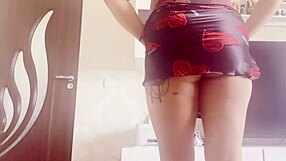 Blonde with big tits in sexy dress contrasts subtle fingering with intense pussy play