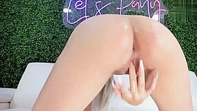 This blonde touches herself and her friend helps