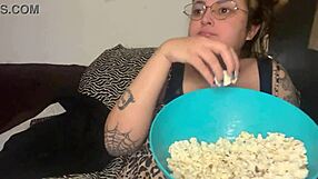 I love the fetish of her sexy mouth crunching popcorn backstage