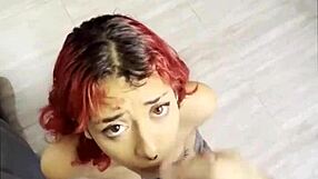 subtly anticipating the moment she receives that sticky cum facial on her waiting face