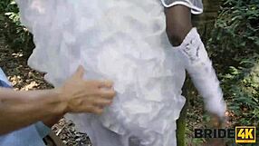 In the forest, the BRIDE gets cold feet but her WET PUSSY heats up in interracial cheating sex.