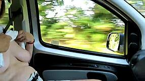 Housewife suggestively flashes her tits while driving down the road homemade