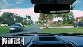 Amazing babe Jessie Wylde gets her shaved pussy fucked hard in missionary by Charles Dera in the car