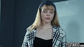 big tits milf borrows teen secretary for subtle lesbian fingering and muff diving