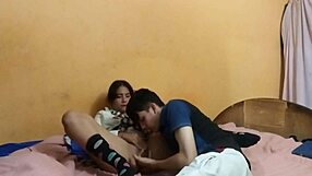 My schoolgirl stepsister begs for deepthroat blowjob and masturbation in cowgirl and doggy positions before creampie finish