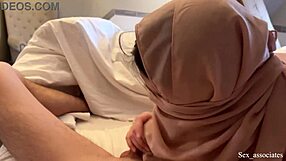 Shy arab stepmother and son share a bed in a hotel