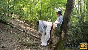 In the forest, the BRIDE gets cold feet but her WET PUSSY heats up in interracial cheating sex.