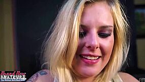 Skinny Mya Contrasts with Wet Blowjob and Cum Swallow