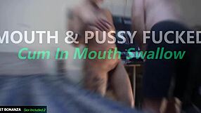 Mund og fisse kneppet i hurtigt nummer med sædslug