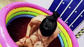 Romana Ryder and Tammie Lee dive into a wild lesbian jelly fight with fingering and licking