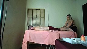 Watch mommy get a massage then bareback sex with big cock