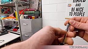 extra cute blonde shoplifter with freckles feels intense punishment on her tiny pussy.