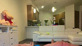 after intense workout, petite girl with blue eyes relaxes in shower.