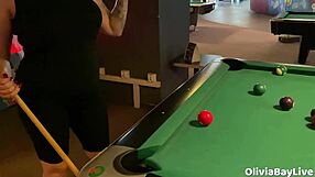 Pool game sparks slutty blowjob in public toilet!