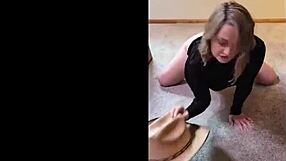 Scarlettraven performs a casual striptease as a young housewife in homemade setting