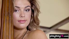 big boobed curvy naked brunette babe anika shay posing in sexy stockings