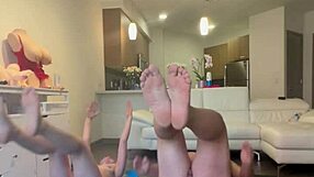 after intense workout, petite girl with blue eyes relaxes in shower.