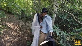 In the forest, the BRIDE gets cold feet but her WET PUSSY heats up in interracial cheating sex.