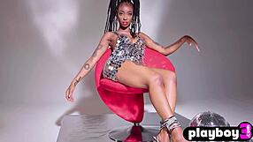 Glamorous black teen 18+ sabrea phenix poses naked with ripped clothes