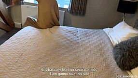 Shy arab stepmother and son share a bed in a hotel