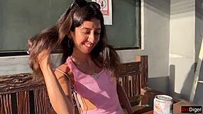 Beautiful Brunette Teen Performs Outdoor Blowjob in Supermarket Leading to Facial Cumshot