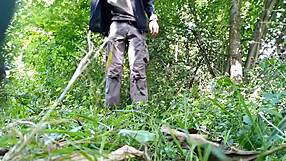 fat milf reveals her hairy cunt to horny lover in park