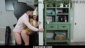 Teen 18+ bent over in cowgirl riding daddy's cock to orgasm