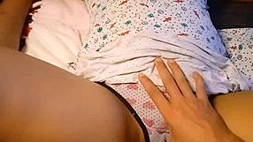 Pregnant petite brunette in lingerie adores intimate touches from her partner