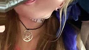 Kandy Kane shows off her big tits in deepthroat blowjob