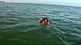 couple mattos and priscila belini having radical orgy with lifeguard on the beach after banana boat