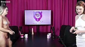 Naughty blonde and hot redhead get naked for tantric massage by Reh Queen in sheer red.