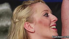 naughty hottie swallows jizz load on face