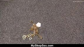 Suspect gives intense blowjob in shop to escape jail, riding pussy on hidden cam