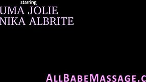 Oiled babe gets tongued backstage