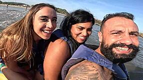 couple mattos and priscila belini having radical orgy with lifeguard on the beach after banana boat