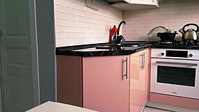 Friends Russian Girlfriend Cheats With Big Cock In Kitchen.