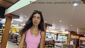 Beautiful Brunette Teen Performs Outdoor Blowjob in Supermarket Leading to Facial Cumshot
