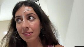 Beautiful Brunette Teen Performs Outdoor Blowjob in Supermarket Leading to Facial Cumshot