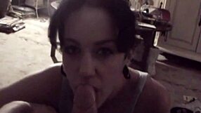 Hot Brunette Babe Sucking Hard Cock in Close-Up Action
