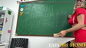 blonde teacher demonstrates fire control method