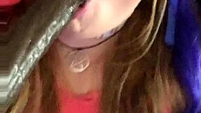 Kandy Kane shows off her big tits in deepthroat blowjob