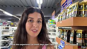 Beautiful Brunette Teen Performs Outdoor Blowjob in Supermarket Leading to Facial Cumshot